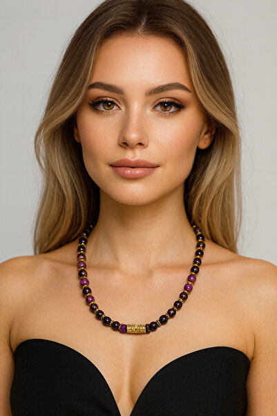 Solare Accessories Premium Ametist Doğaltaş Kolye – Altın Kaplama Ara Detaylı...