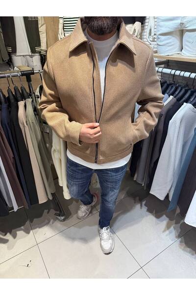 MODA Erkek Dokulu Kumaş Overshirt Stil Fermuarlı Ceket