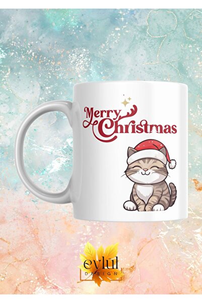Eylül Design New Year Special Design Merry Christmas Cat Printed Mug Cup Gift...
