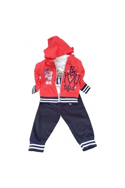 OEM Girls' Cotton Tracksuit Pink-Navy 3 Pieces 18 Months