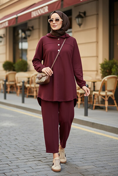 Aselim Hijap Moda Modal Hooded Double Hijab Set Burgundy