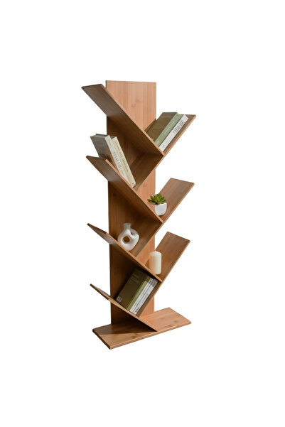 Cady One A multi-tiered wooden bookshelf with 7 shelves, featuring a sturdy base and space-saving design