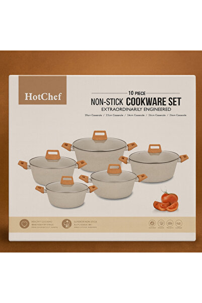 Hotchef 10 Piece Pot Set with Glass Lids and Imitation Wood Handles