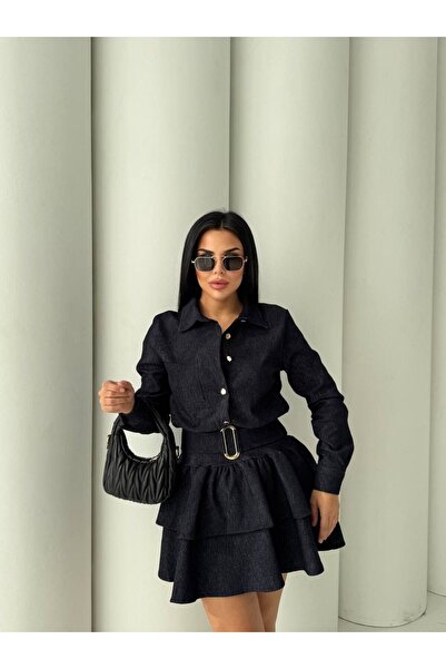 Bak'ap Premium τζιν φόρεμα με βολάν με μίνι ζώνη