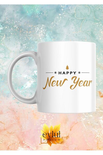 Eylül Design تصميم خاص للعام الجديد، كوب هدية للعام الجديد السعيد مطبوع، كوب ...