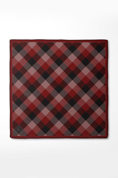 Levidor Burgundy Dotted Checkered Print Twill Silk Scarf-0934