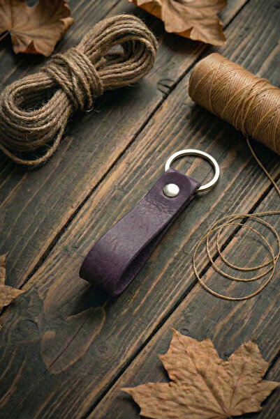 pepuza Hakiki Deri Anahtarlık Mor - Lazer Kazıma - Özelleştirilebilir