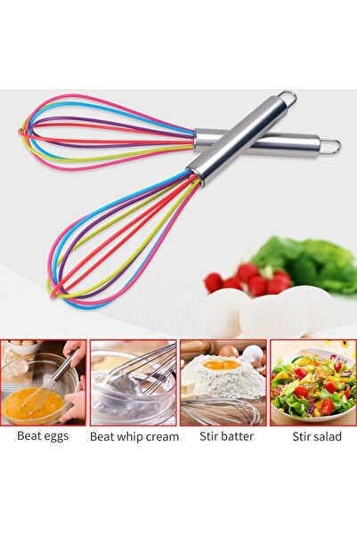 Generic Silicone Egg Beater Whisk Silver/Red/Green 9.84inch