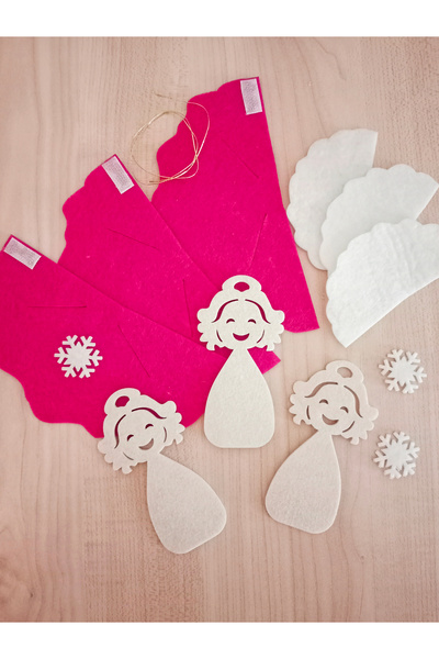 Kabajur Fuchsia Felt Christmas Angel Ornament Set of 3 - Easy DIY Activity