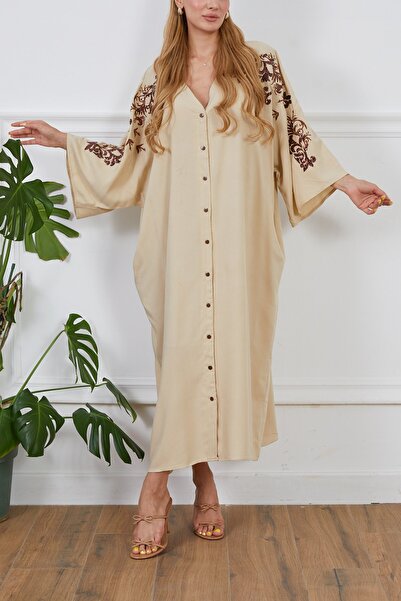 MORESUN Embroidered Buttoned Front Oversized Viscose First Class Women's Dres...