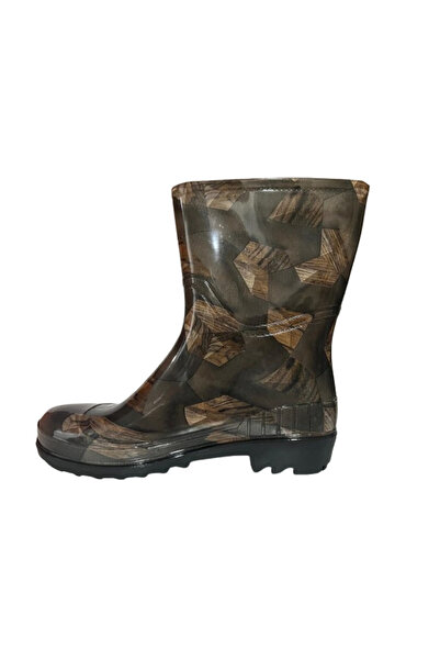 Emek Women's Beige Patterned 23 cm Short Garden Rain Boots