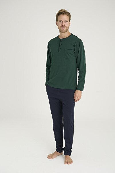 KLY Men's Extra Large Size 100% Cotton Button-Down Collar Seasonal Long Sleeve Pajama Set