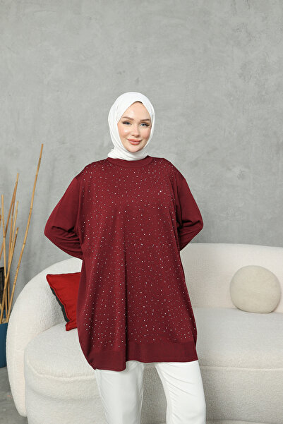 NEW DAĞ تونيك تريكو قصة فضفاضة بتفاصيل حجرية