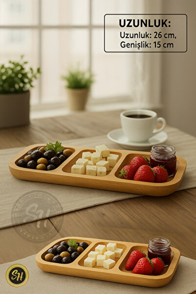 Snow Homs 3-Compartment Original Bamboo Divided Presentation Plate for Breakfast, Snacks, Presentation Bamboo 26cm X 15cm