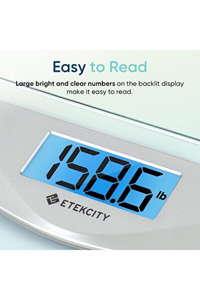 ETEKCITY Digital Bathroom Scale — Large Blue Backlit LCD, 6mm Tempered Glass, 400 lb, Silver
