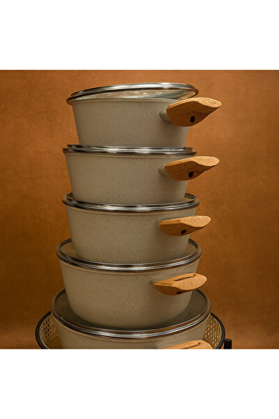Hotchef 10 Piece Pot Set with Glass Lids and Imitation Wood Handles