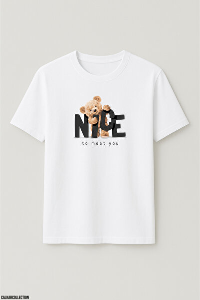 CALKARCOLLECTION تيشيرت للجنسين قصة فضفاضة Nice To Meet You Bear