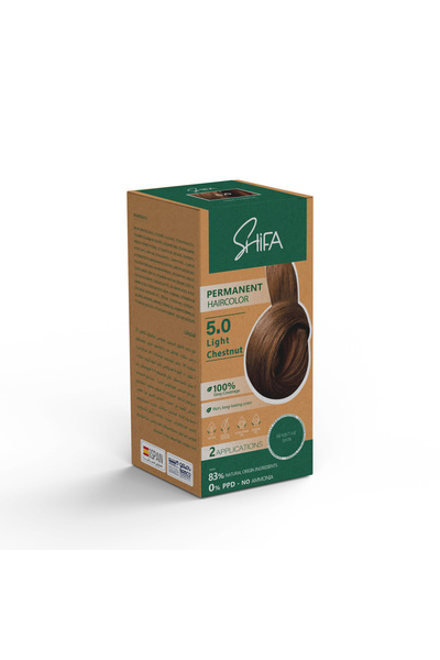 Shifa Permanent hair dye from Shifa, ammonia-free and with up to 86% natural ingredients (light chestnut).