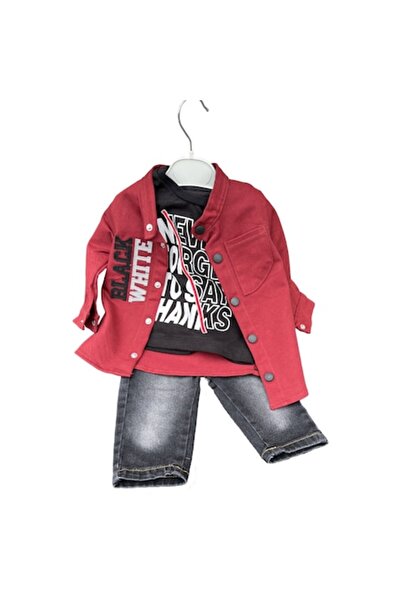 OEM Boys' three-piece set maroon-black (jacket, T-shirt and jeans) 2 years