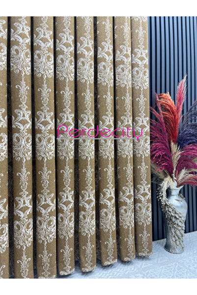 PERDECITY Dubai Bohemian Style Patterned Mustard Background Curtain 1X3, Can'T Be Ironed (Single Panel)