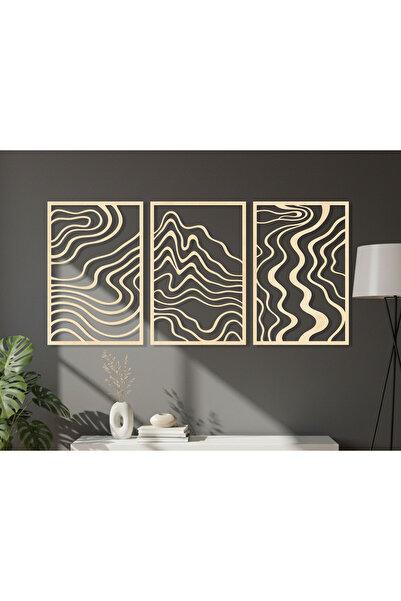 KEYWEL 3 Parça Modern Geometrik Ahşap Duvar Tablosu Seti – Dekoratif MDF Tablo