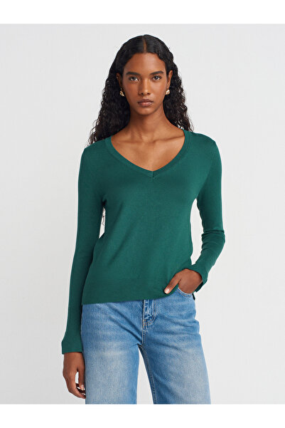 Dilvin V-Neck Sleeve Slit Sweater