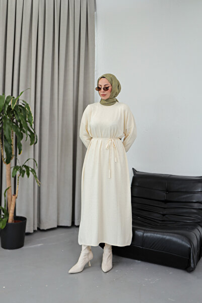 NEW DAĞ Stone Detailed Belted Knitwear Hijab Dress