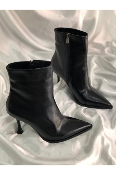 Hg Ayakkabı Aura Black Crinkled Leather 8 cm Heel Boots