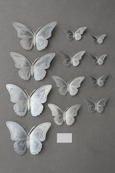 ÇINARASYADAHOME Gümüş Renkli Metalik 3 Kanatlı 3D Kelebek Sticker Duvar Süsü ...