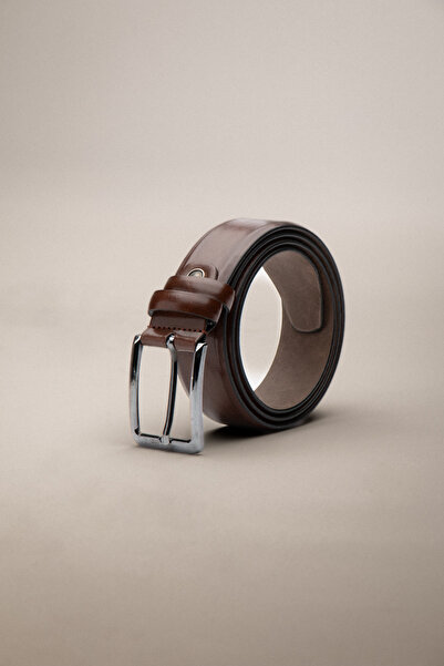 ZEKİ ÖZER Men's Brown Faux Leather Belt 3.5 cm