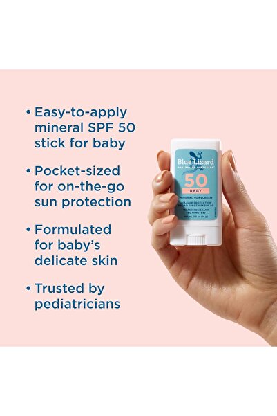 Blue Lizard Baby Mineral Sunscreen Stick with Zinc Oxide SPF 50+, Water Resistant, Unscented, 0.5 fl