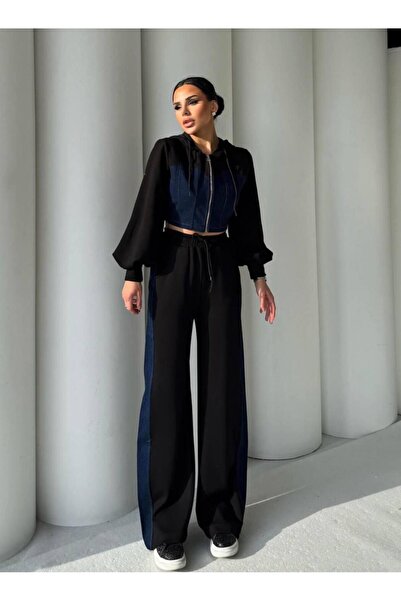 Bak'ap Premium Trend Denim Jeans Detailed 2-Piece Tracksuit Set