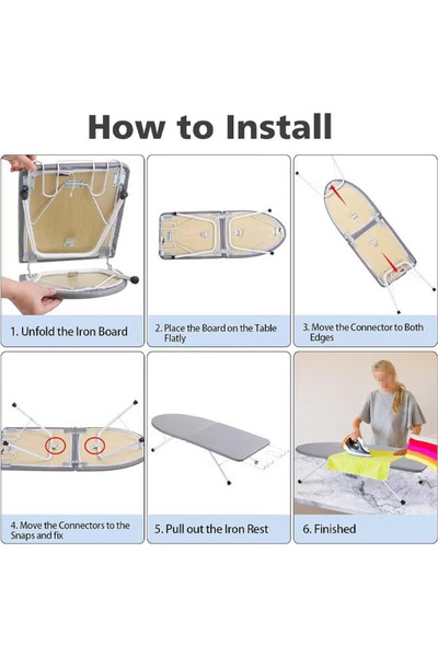 Cady One Foldable ironing board with iron stand, portable ironing board with heat-resistant cover and foldable legs