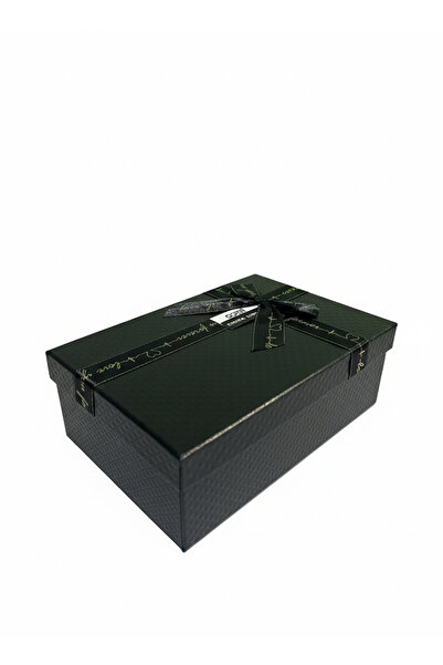 abnturk 1 Adet Kabartmalı Mat Siyah Deri Görünümlü Dikdörtgen Hediye Kutusu 2...