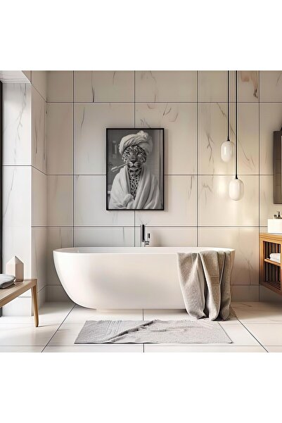 Esci Design Tablou leopard pentru baie cu rama neagra - Tablou cu animale de lux - Tablou pentru baie la moda - Arta de perete de lux