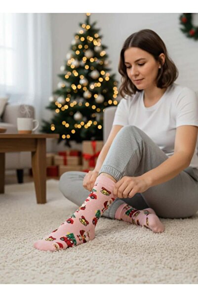 CANMODA Розова коледна чорапка с мотив на Дядо Коледа и кола - CM173