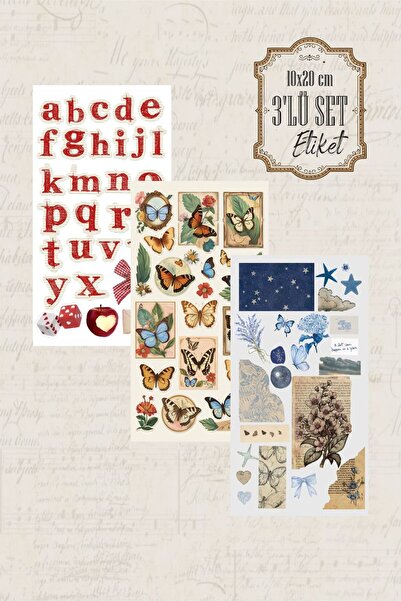 Piksel Grafik Vintage Alphabet 3-Piece Sticker - Pen, Laptop Notebook Water B...