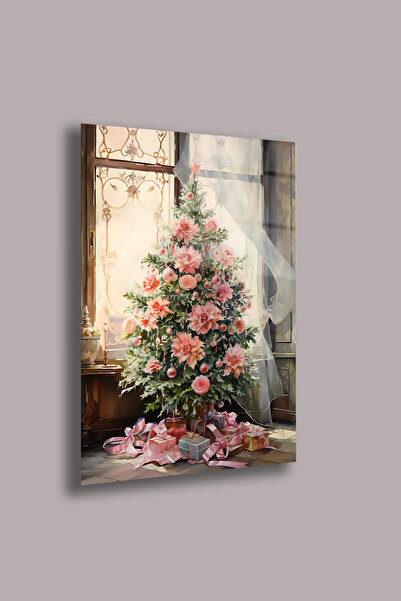 gxe.art Arborele de Anul Nou cu flori – pictură decorativă vintage moale pe s...