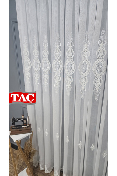 Taç Embroidered Court Damask Living Room Model Style Design Ultra Exclusive 3 Layer Pleated Tulle Curtain