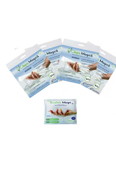 Carpa Magica Set Premium Curățenie: 4 Lavete Microfibră (Carpa Magica) + 1 Bu...