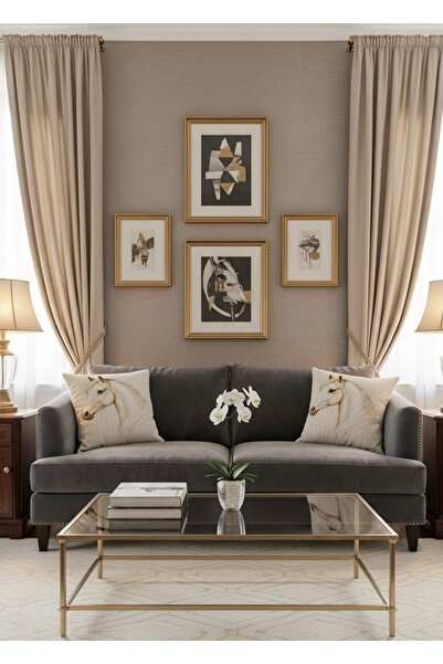 FARCY 2-Piece Combination Set Horse Patterned Filled Decorative Pillow Cotton Throw Pillow Cushion Set (Filled Inside - 2 Pieces)