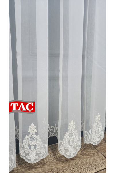 Taç Embroidered Court Damask Living Room Model Style Design Mega Exclusive 3 Layer Pleated Tulle Curtain