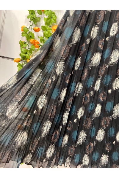 edu collection Patterned Chiffon Bell Skirt with Lining