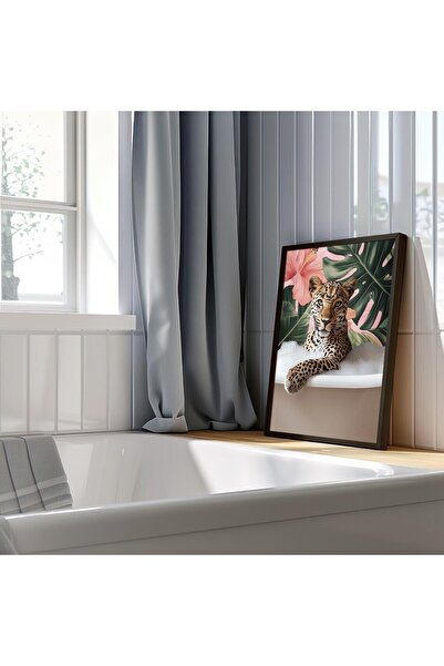 Esci Design Black Framed Bathroom Leopard Painting - Luxury Animal Painting - Trendy Bathroom Painting - Luxury Wall Art