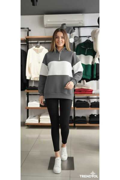 LiyAdaCo Унисекс сиво-бяла поло блуза с поло яка и половин цип