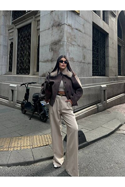 Bak'ap Premium Trend Γούνινο Μπουφάν με Καστανό Κολάρο