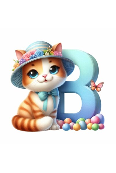 OEM Autocolant de perete litera B cu pisică – decor cameră copii, 30 cm, mate...