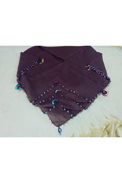 hoaryage bumbac 100% Ezgi Eșarfă cu model floral și scris croșetat cu mărgele...