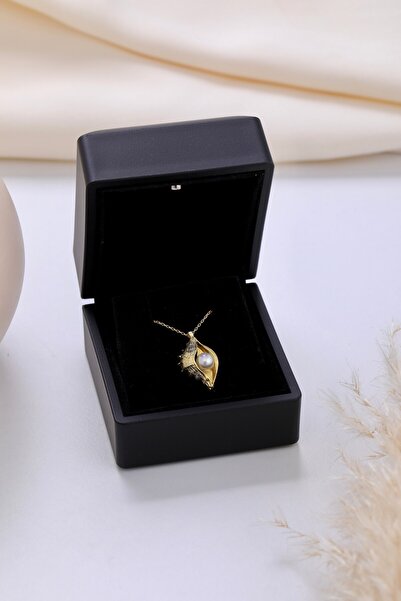 LOTUS JW Işıklı Kolye Kutulu Gümüş İncili Deniz Kabuğu Kolye | 925 Ayar Gümüş Kolye