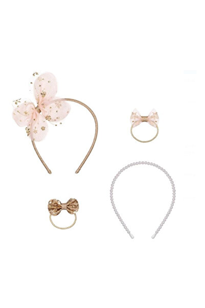 Lumi LUXURY Set 4 Bentite de Par si Elastice Fundite cu Glitter Auriu